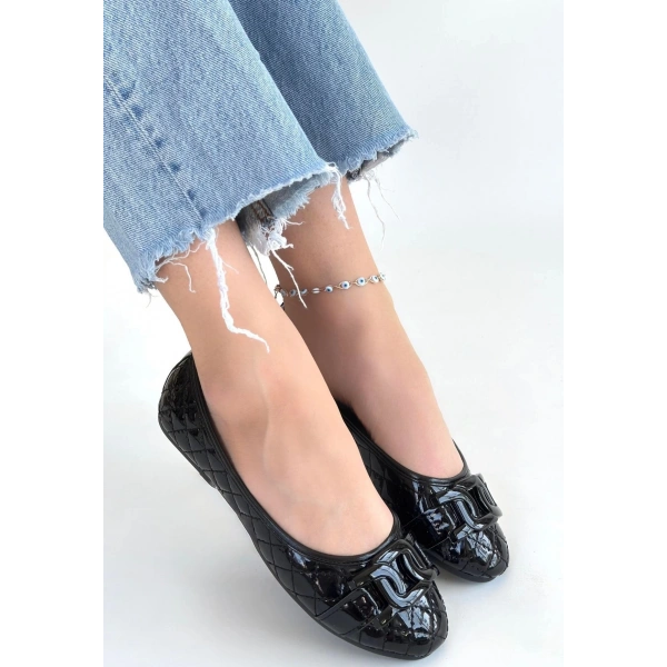 BİÇOMİ Lawy Siyah Rugan Babet Ayakkabı