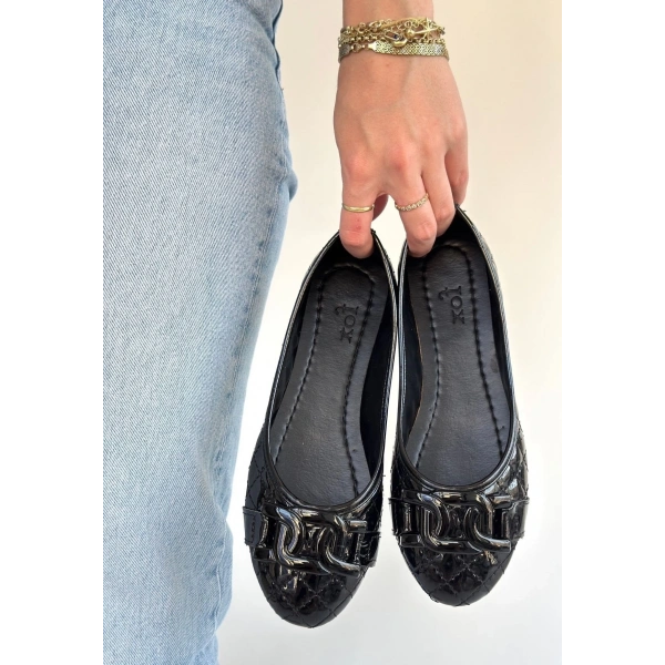 BİÇOMİ Lawy Siyah Rugan Babet Ayakkabı