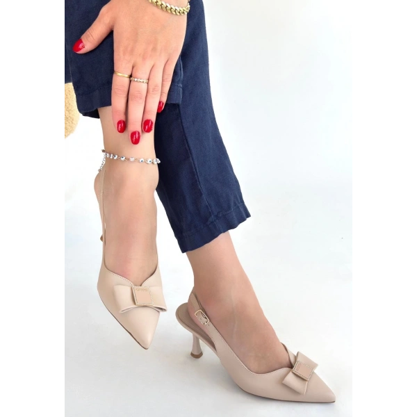 BİÇOMİ Leyya Bej Cilt Topuklu Ayakkabı