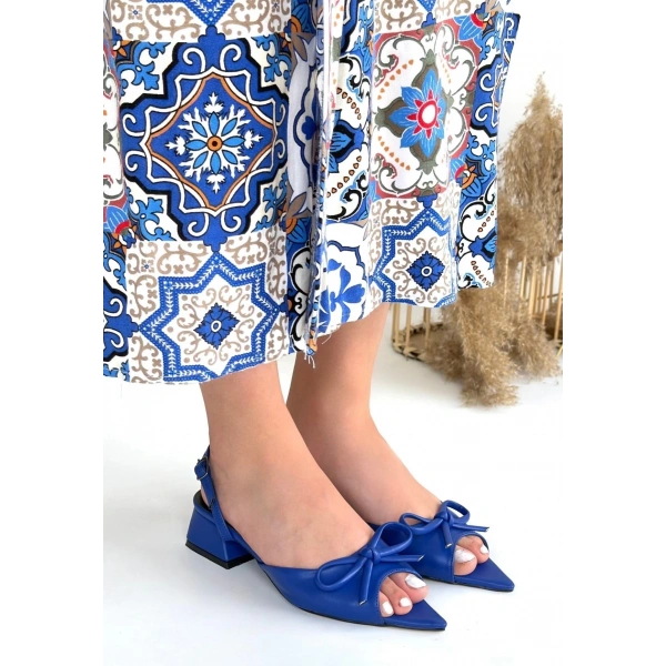 BİÇOMİ Lotta Mavi Cilt Topuklu Ayakkabı