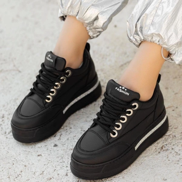 BİÇOMİ Lulu Siyah Cilt Bağcıklı Spor Ayakkabı