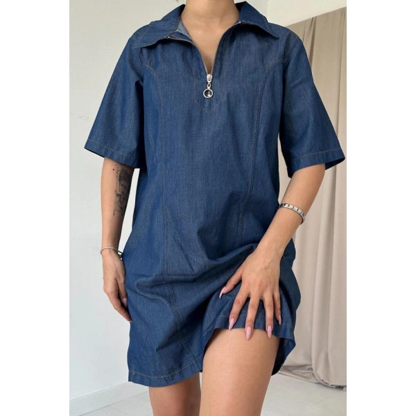 Biçomi Mavi Tencel Kuplu Elbise