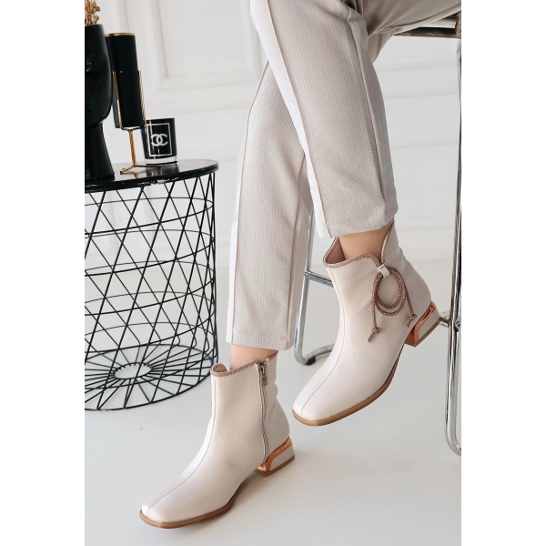 BİÇOMİ Melina Bej Cilt Topuklu Bot