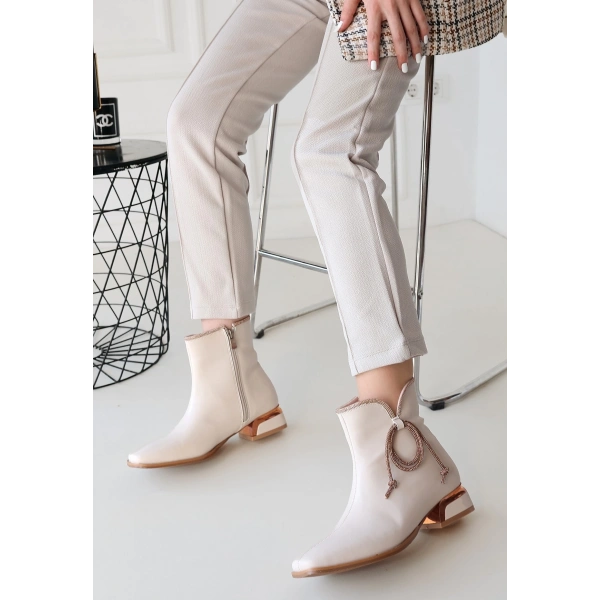 BİÇOMİ Melina Bej Cilt Topuklu Bot