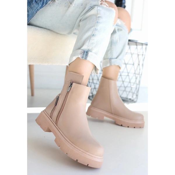 BİÇOMİ Menta Nude Cilt Fermuar Aksesuarlı Bot