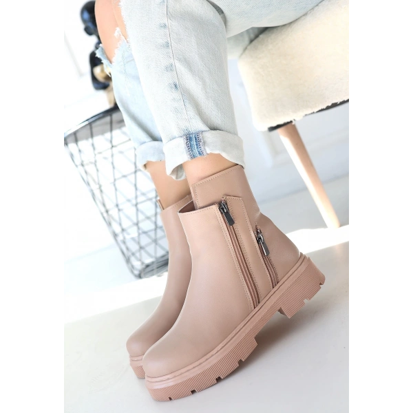 BİÇOMİ Menta Nude Cilt Fermuar Aksesuarlı Bot