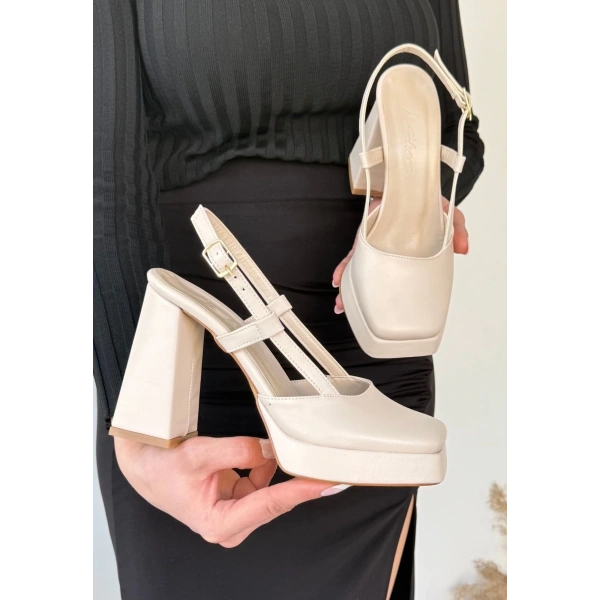 BİÇOMİ Mety Bej Cilt Topuklu Ayakkabı