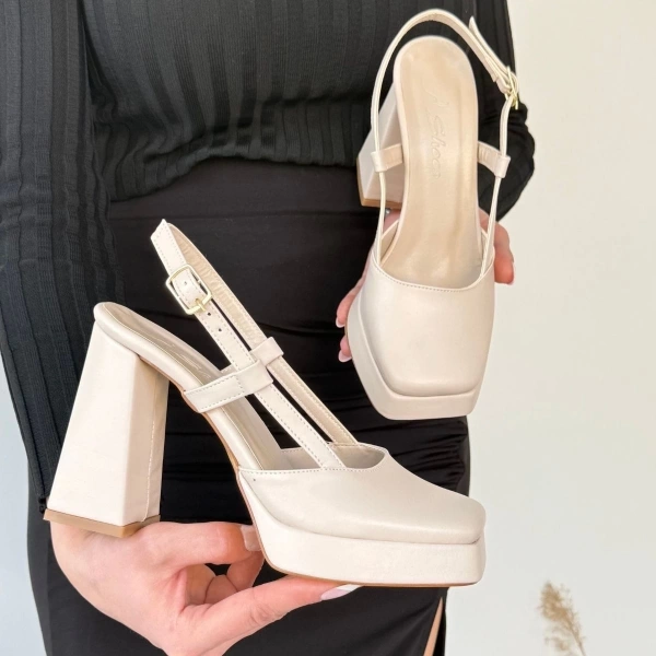 BİÇOMİ Mety Bej Cilt Topuklu Ayakkabı