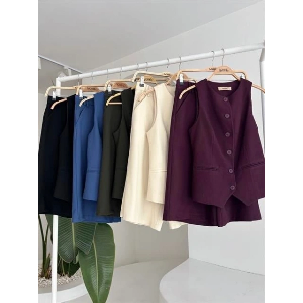 Biçomi Midi Şortlu Ve Yelekli Viscon Takım 10167