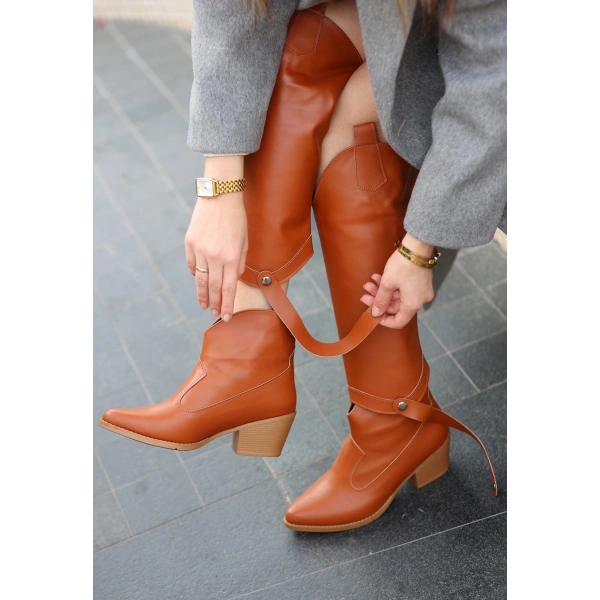 BİÇOMİ Milla Taba Cilt Tak Çıkar Topuklu Bot Ve Çizme