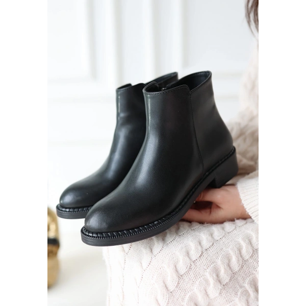 BİÇOMİ Moed Siyah Cilt Topuklu Bot