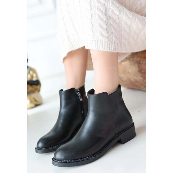 BİÇOMİ Moed Siyah Cilt Topuklu Bot