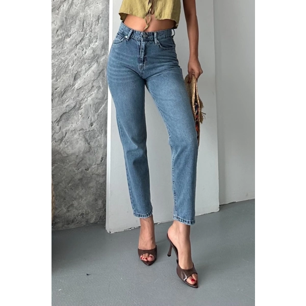 BİÇOMİ Mom fit kar yıkama bıyık detaylı jeans pantolon d2006