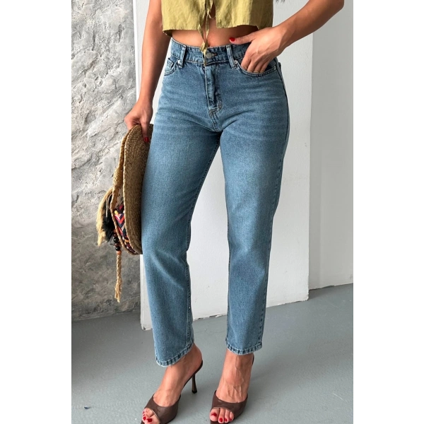 BİÇOMİ Mom fit kar yıkama bıyık detaylı jeans pantolon d2006