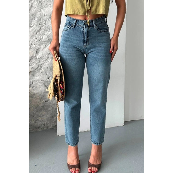 BİÇOMİ Mom fit kar yıkama bıyık detaylı jeans pantolon d2006