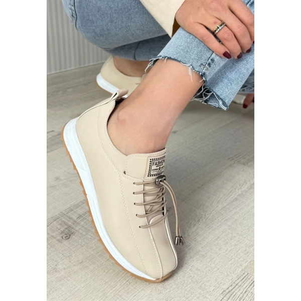 BİÇOMİ Monya Bej Cilt Bağcıklı Spor Ayakkabı