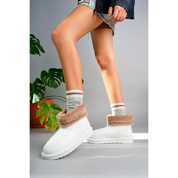 BİÇOMİ Mordi Beyaz Oval Burunlu Su Geçirmez İçi Kürklü  Bot