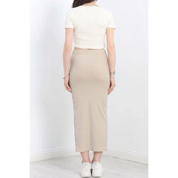 BİÇOMİ Nakışlı etekli takım bej beyaz s3899