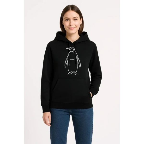 Biçomi Nihilist Penguen Özel Tasarım Oversize Kapüşonlu Sweatshirt - Siyah