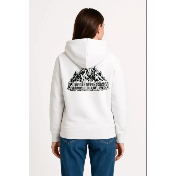 Biçomi Nihilist Penguen Temalı Oversize Kapüşonlu Sweatshirt - Beyaz