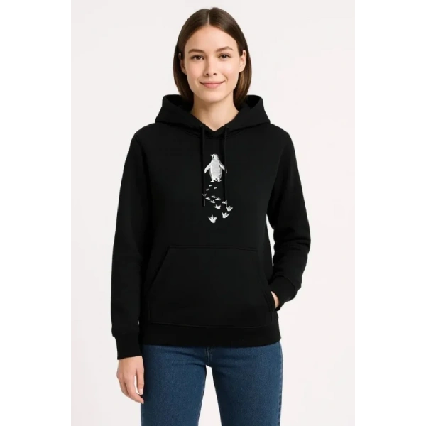 Biçomi Nihilist Penguen Temalı Oversize Kapüşonlu Sweatshirt - Siyah
