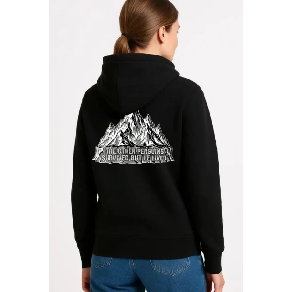 Biçomi Nihilist Penguen Temalı Oversize Kapüşonlu Sweatshirt - Siyah