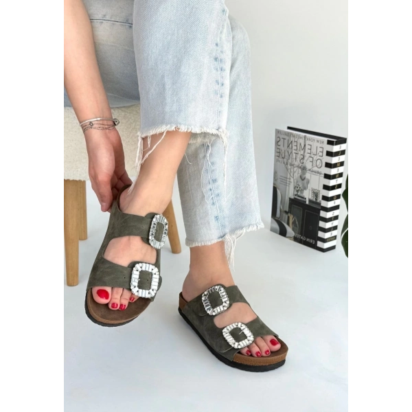 BİÇOMİ Nool Yeşil Nubuk Terlik