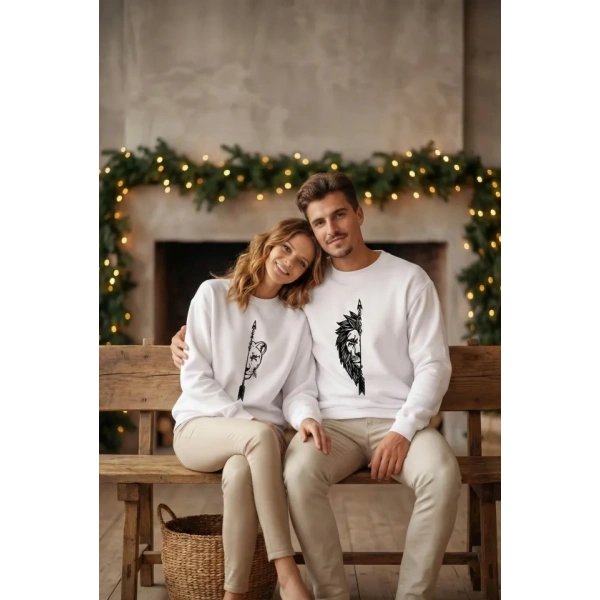 Biçomi Oversize Bisiklet Yaka Sevgililer Günü Baskılı Sweatshirt - Beyaz