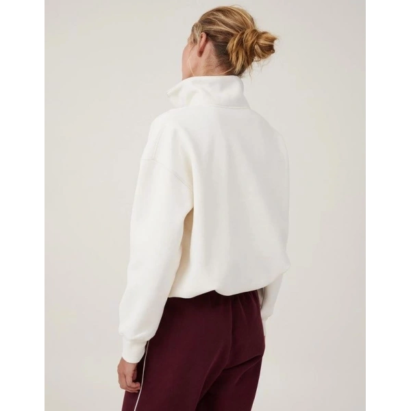 Biçomi Oversize Yarım Farmuarlı Yakalı Basic SweatShirt - Beyaz