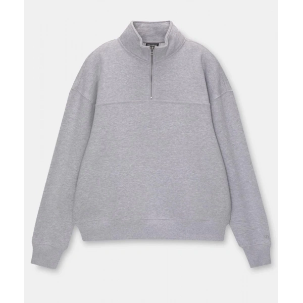 Biçomi Oversize Yarım Farmuarlı Yakalı Basic SweatShirt - Gri