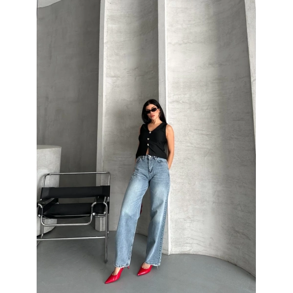 BİÇOMİ Palazzo straight kar yıkama jeans pantolon mavi d2008