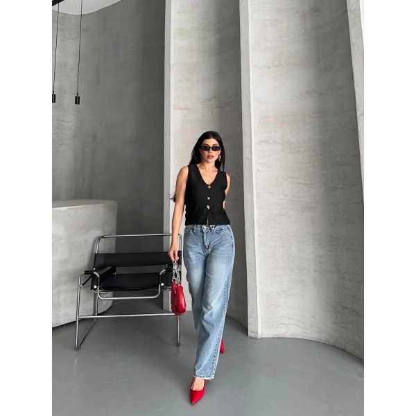 BİÇOMİ Palazzo straight kar yıkama jeans pantolon mavi d2008