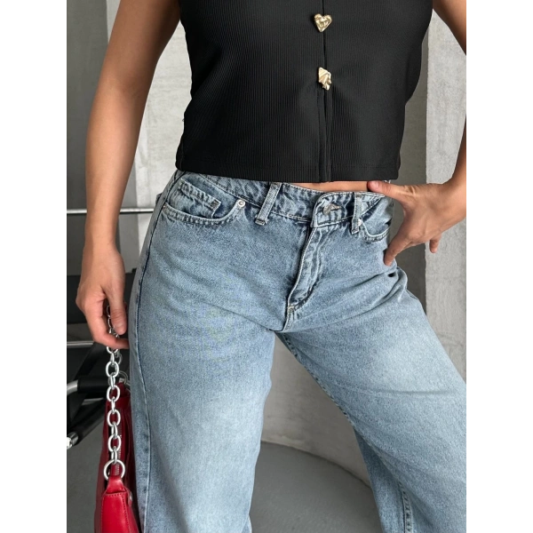 BİÇOMİ Palazzo straight kar yıkama jeans pantolon mavi d2008