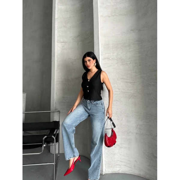 BİÇOMİ Palazzo straight kar yıkama jeans pantolon mavi d2008