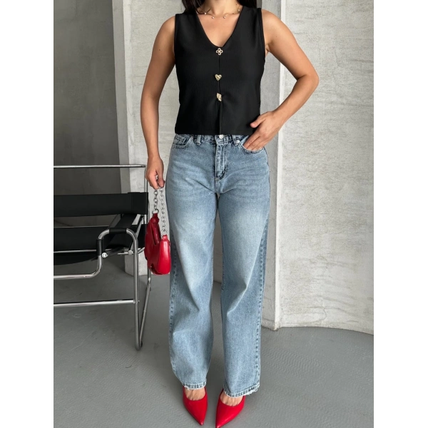 BİÇOMİ Palazzo straight kar yıkama jeans pantolon mavi d2008