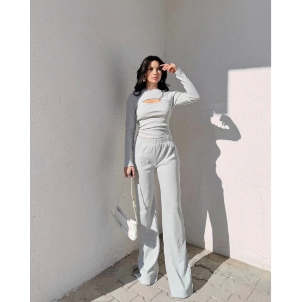 BİÇOMİ Pencereli detaylı alt üst takım gri w3864