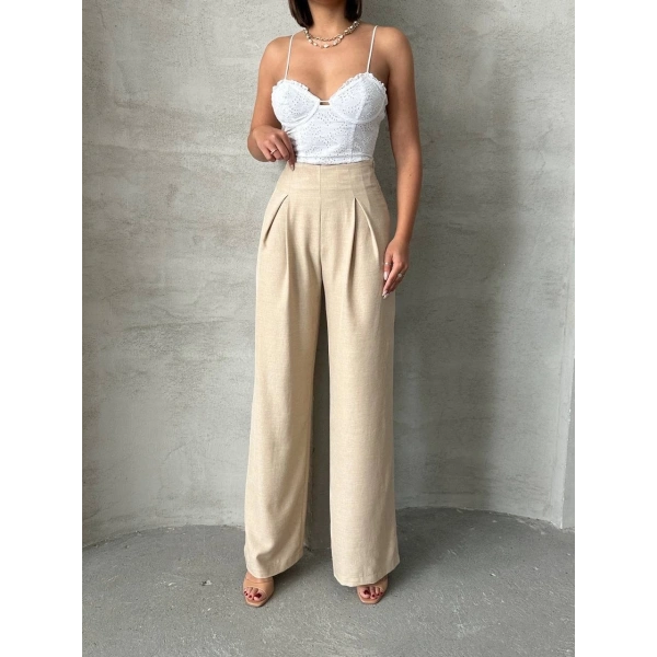 BİÇOMİ Pileli keten pantolon s255046