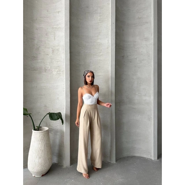 BİÇOMİ Pileli keten pantolon s255046