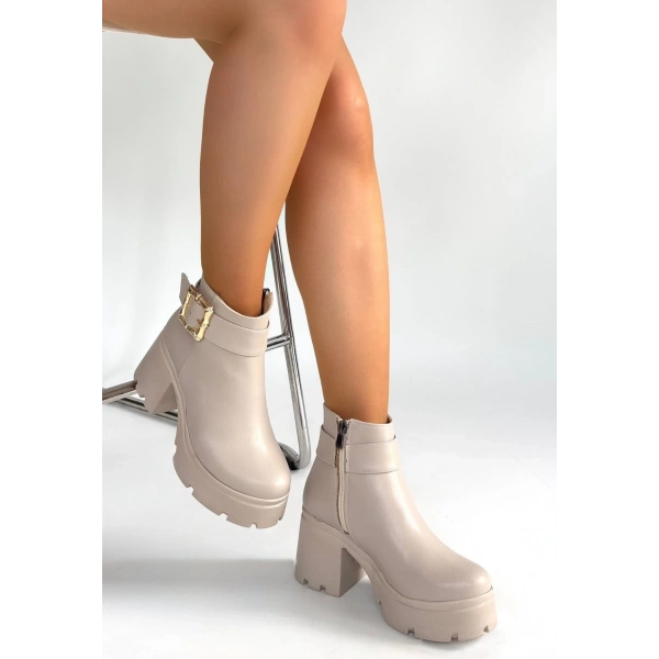 BİÇOMİ Pinma Bej Cilt Topuklu Bot