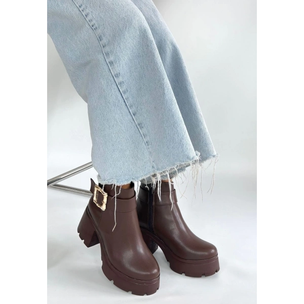 BİÇOMİ Pinma Kahverengi Cilt Topuklu Bot