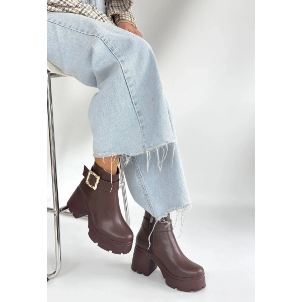 BİÇOMİ Pinma Kahverengi Cilt Topuklu Bot