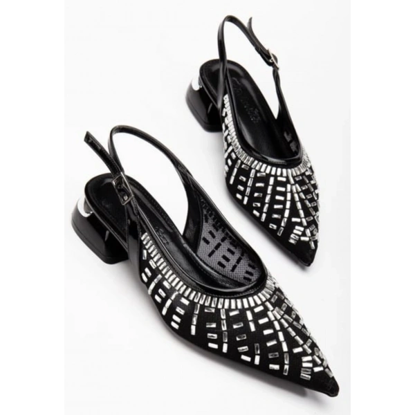 BİÇOMİ Piyar Siyah Taşlı Topuklu Ayakkabı