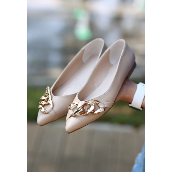 BİÇOMİ Popi Nude Cilt Zincirli Babet Ayakkabı