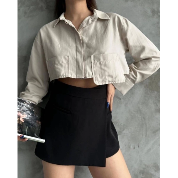 BİÇOMİ Poplin crop gömlek bej s3060
