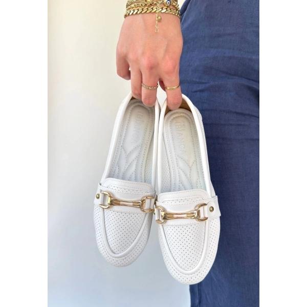 BİÇOMİ Rain Beyaz Cilt Babet Ayakkabı