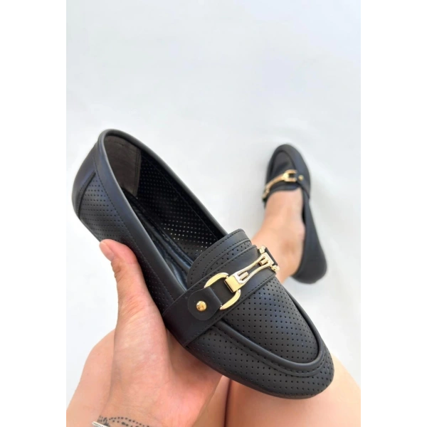 BİÇOMİ Rain Siyah Cilt Babet Ayakkabı