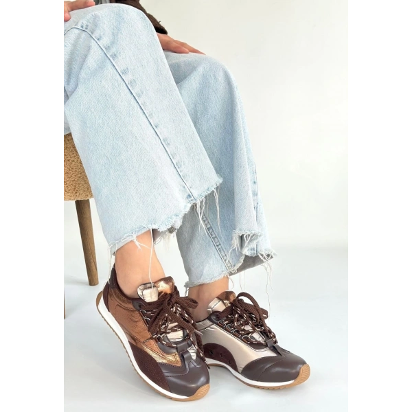 BİÇOMİ Ranu Kahverengi Cilt Paraşüt Detaylı Bağcıklı Spor Ayakkabı