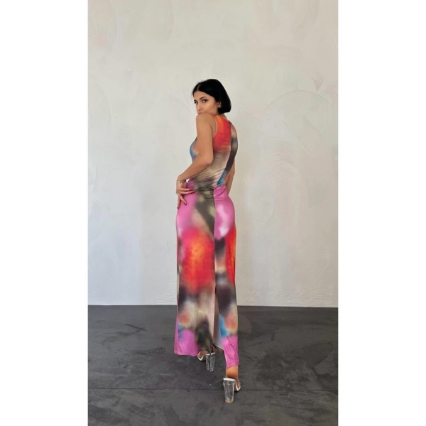 Biçomi Renkli Batik Desenli Elbise