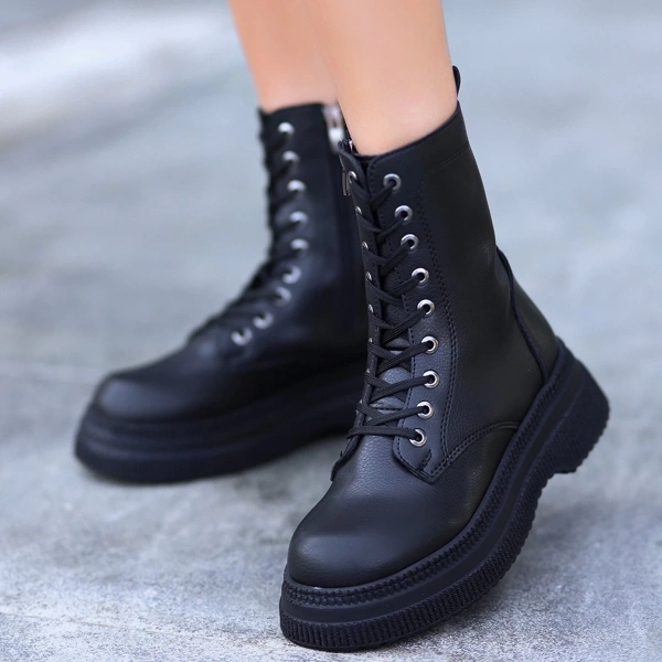 BİÇOMİ Roxan Siyah Cilt Bağcıklı Bot