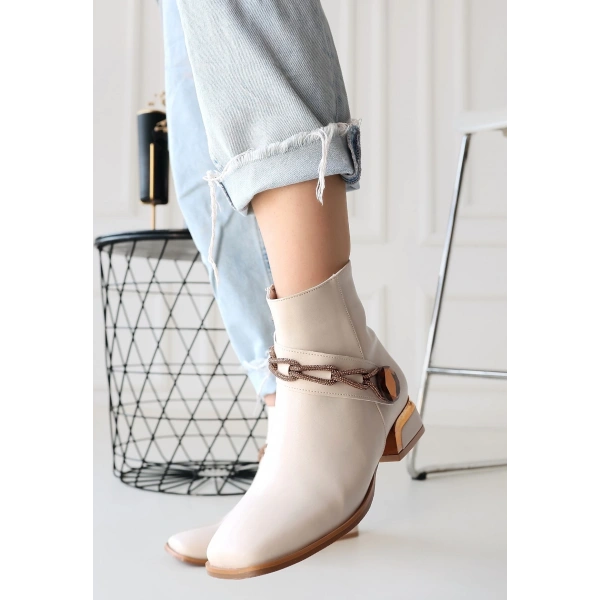 BİÇOMİ Roxani Bej Cilt Topuklu Bot